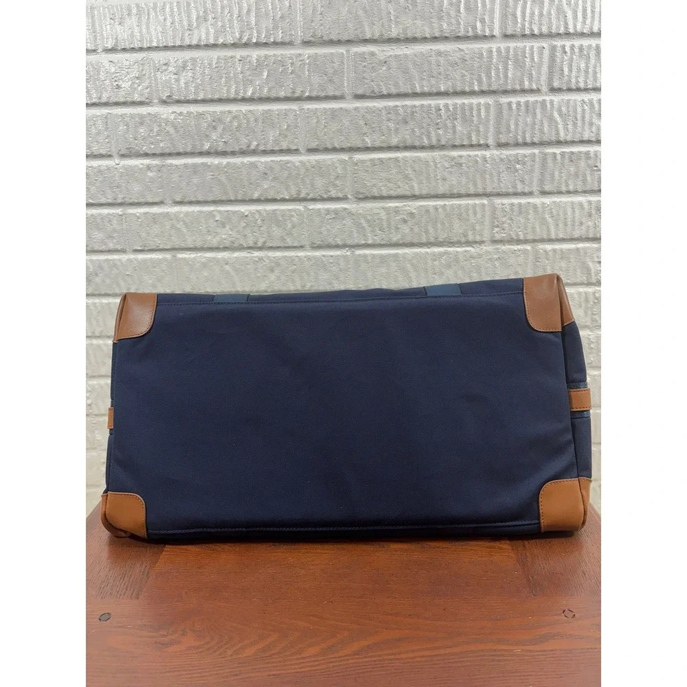 Brooks Brothers Navy Canvas Leather Trim Wells Duffle Weekend Travel Bag